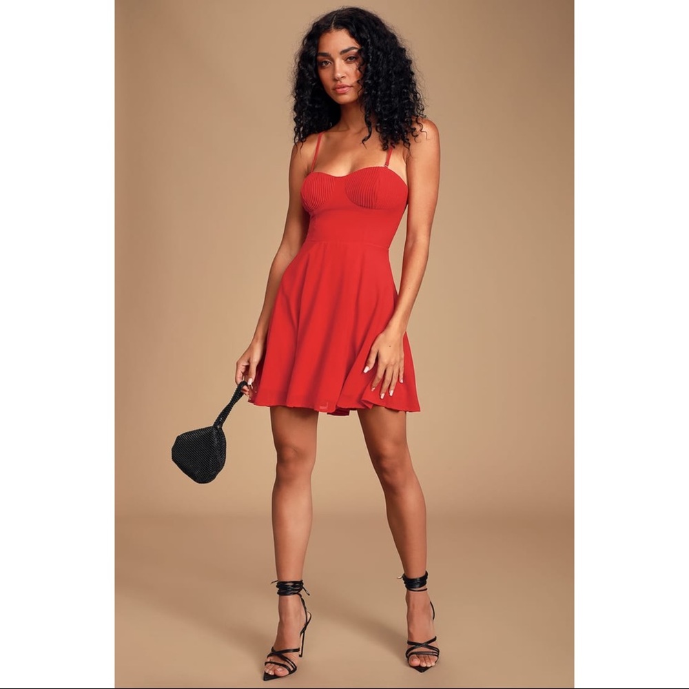 Lulu Sweet Kiss Red Pleated Bustier Skater Dress